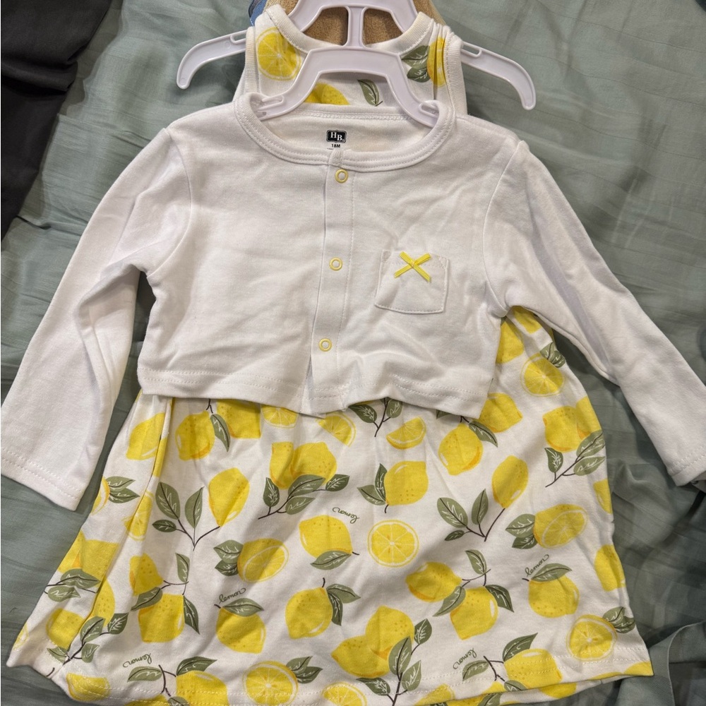 Hudson Baby Dress, Cardigan and Shoes, 3-Piece Set, Lemons